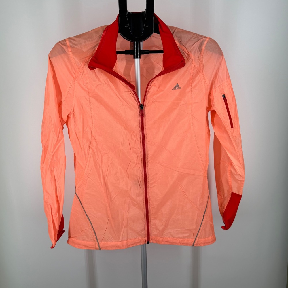 Adidas Womens Full Zip Running Windbreaker Jacket Peach Red Size M